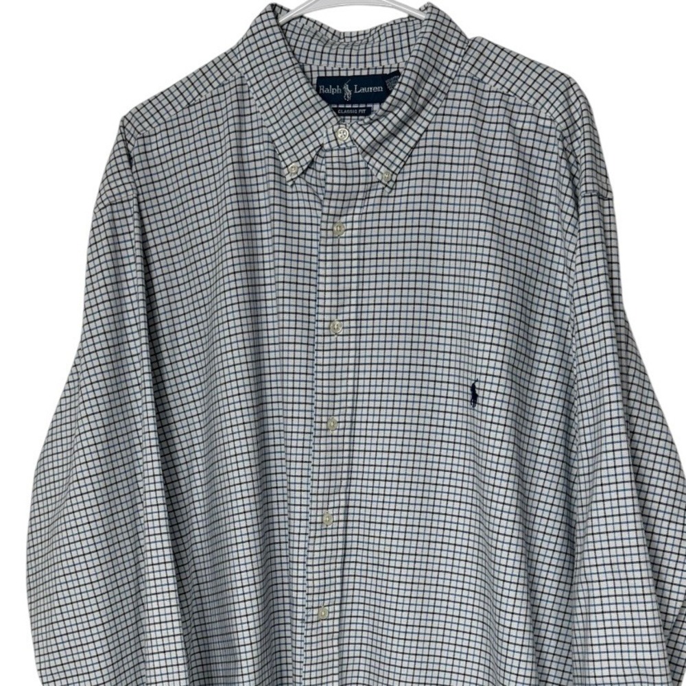 Ralph Lauren Classic Fit Tattersall Check Button Down Shirt Mens 2XLT Tall Blue